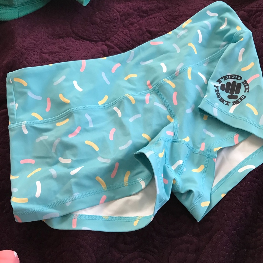 Blue sprinkled donut workout shorts!